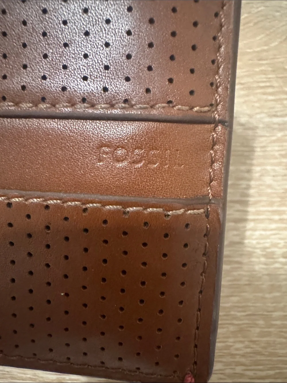 Fossil Men's Perforated Leather Bifold Wallet - Tan Brown